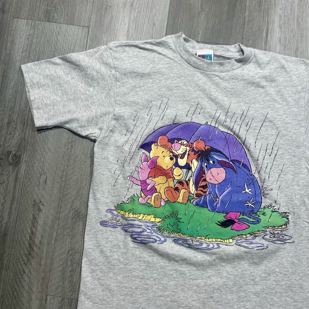VTG 90s Winnie The Pooh Disney Umbrella Rain Size M Tigger Eeyore Piglet‎ Tshirt